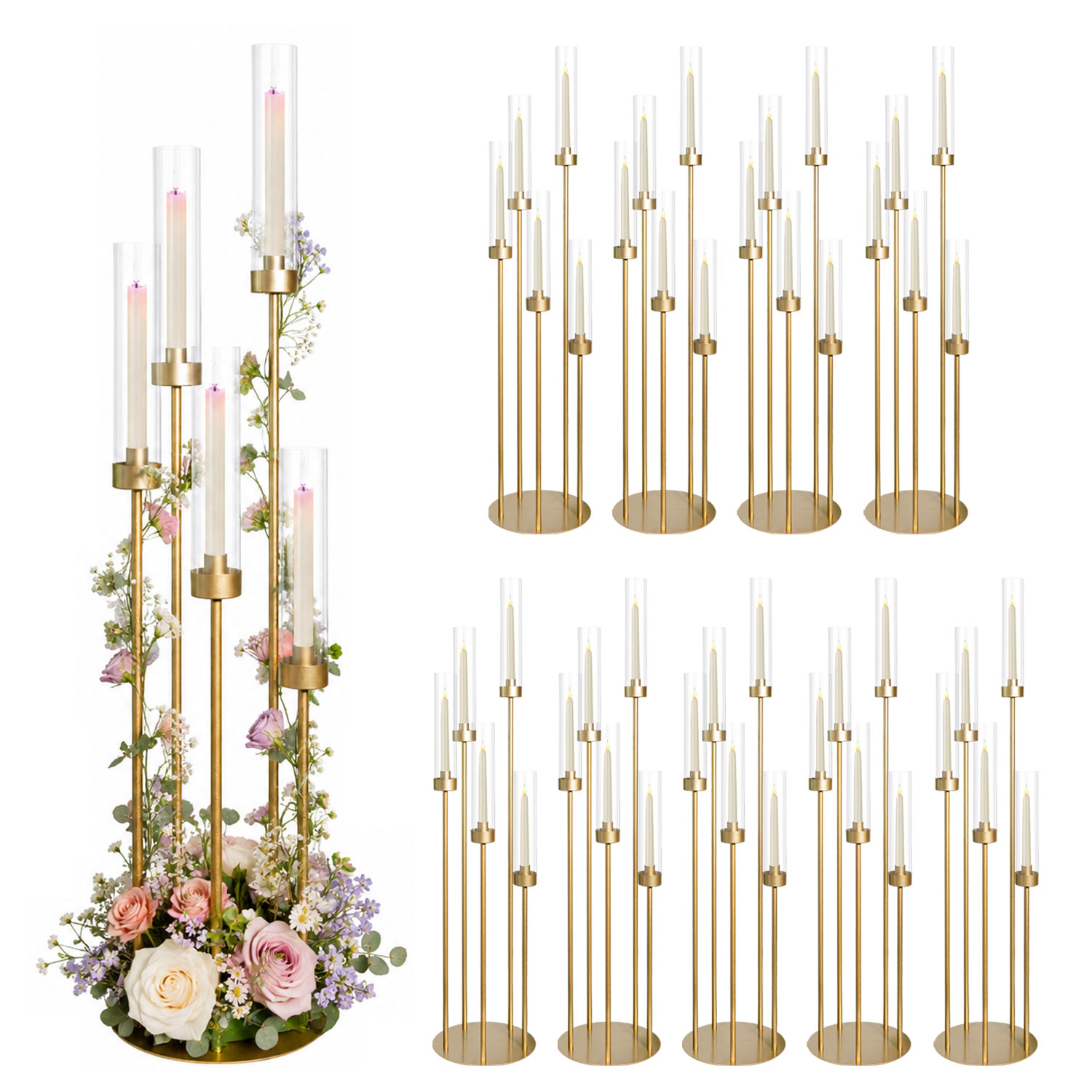 Home Decor Gold - 10Pcs Gold Floor Candelabra 5 Arm,