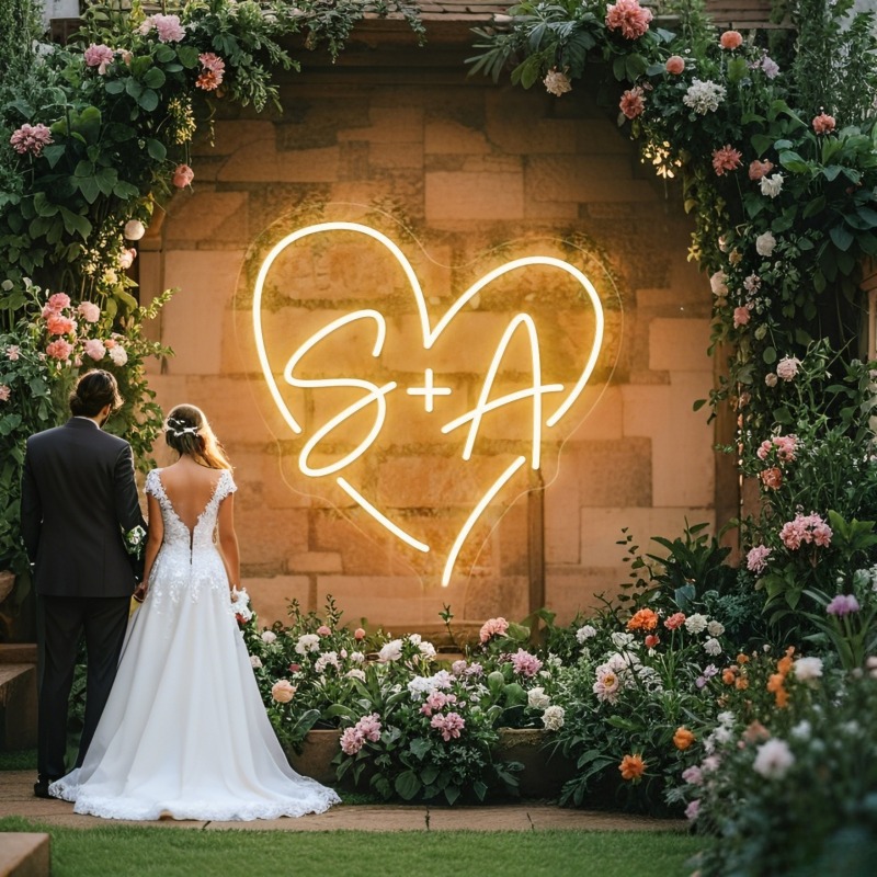 Home Decor Com - Custom Initials Heart LED Neon Sign,