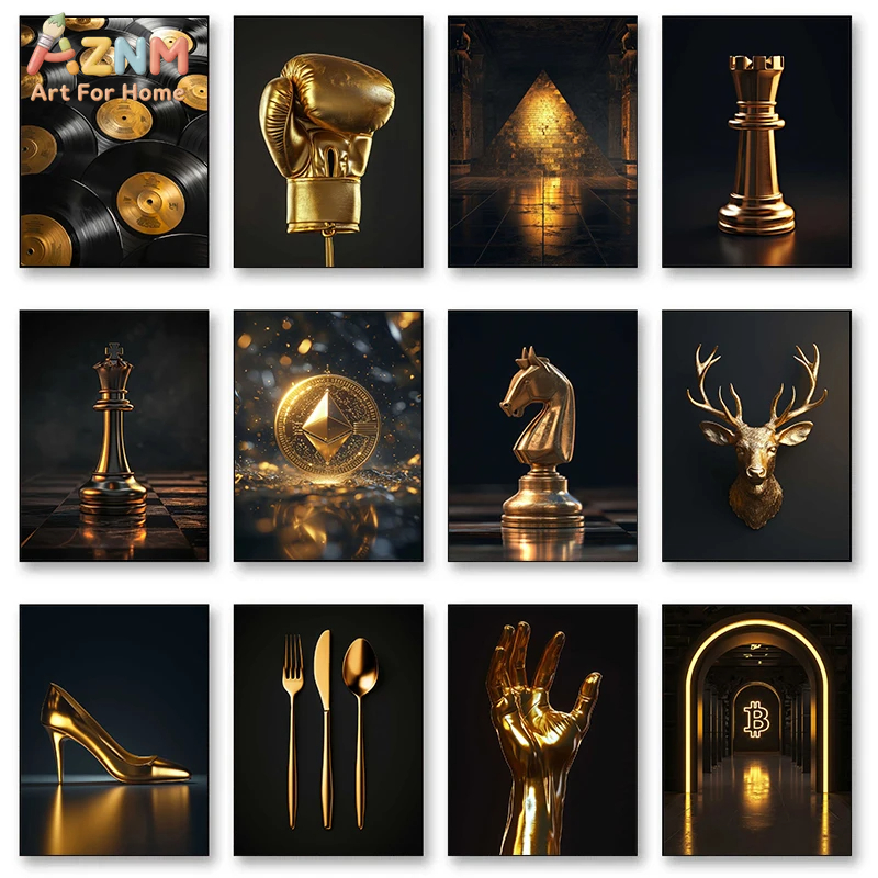 Home Decor Theme - AZNM Luxury Gold Themed Frameless Canvas