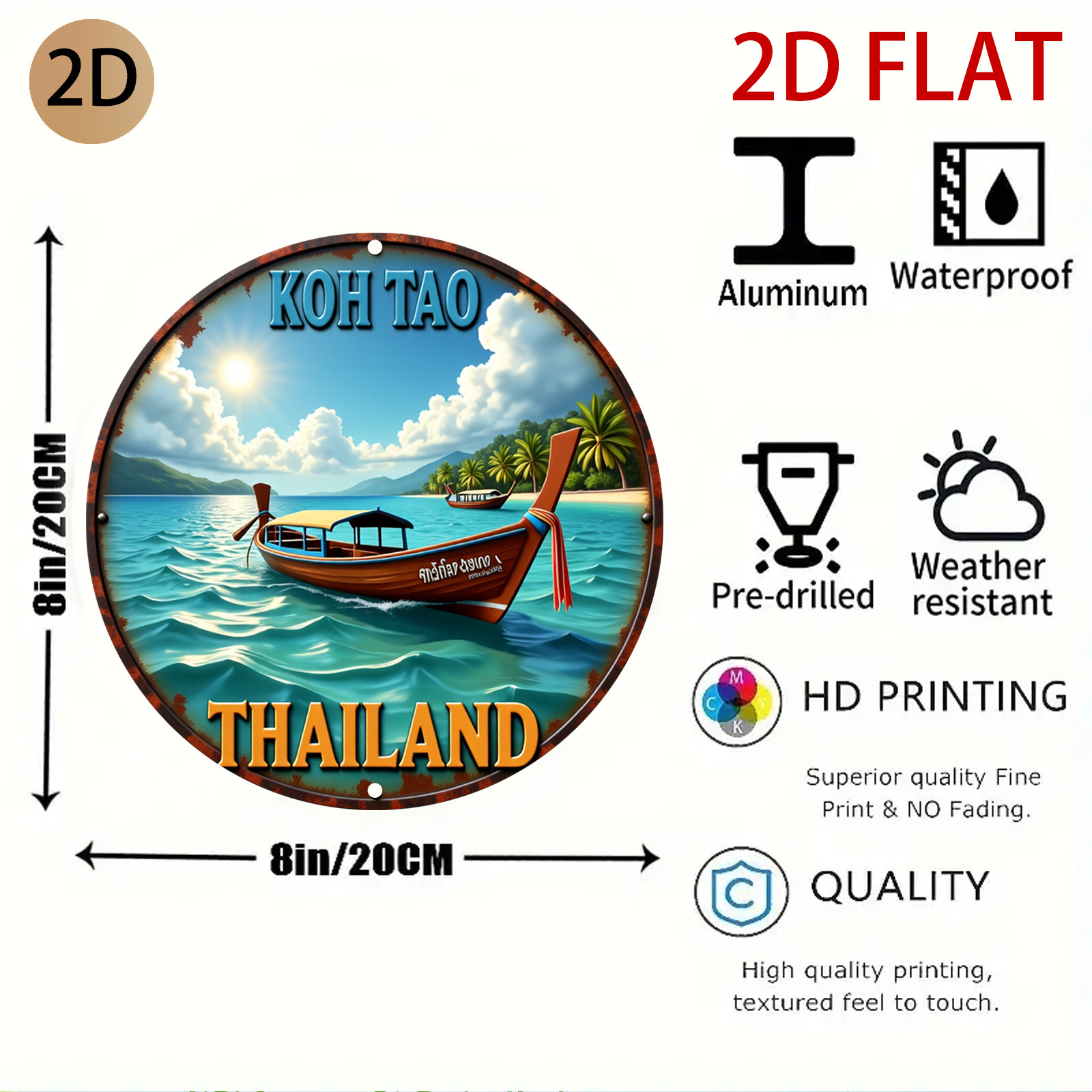 2D Flat Circular Koh Tao Thail - Home Decor Logo Design 评论和价格