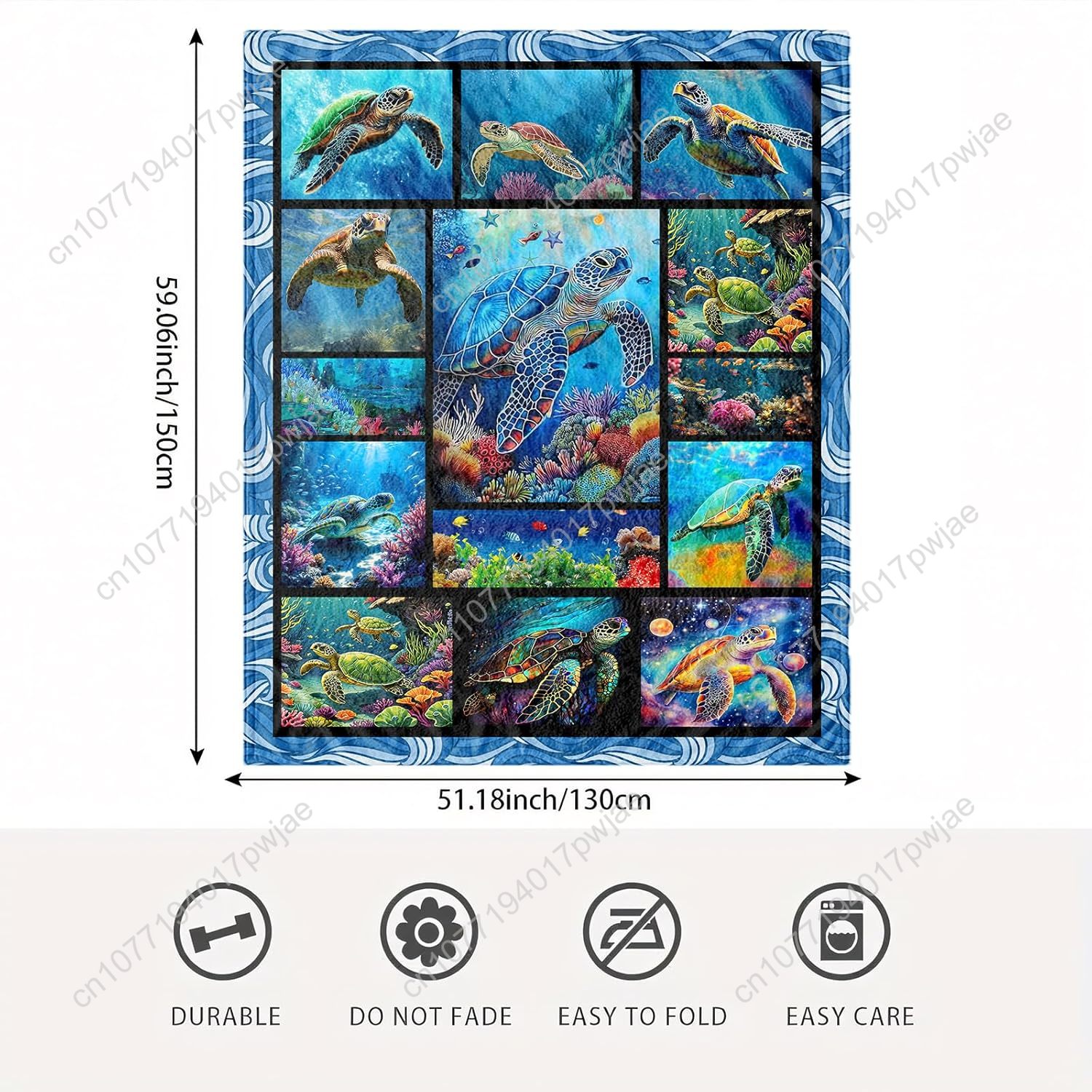 Sea Turtle Flannel Throw Blank - Home Decor Theme 评论和价格