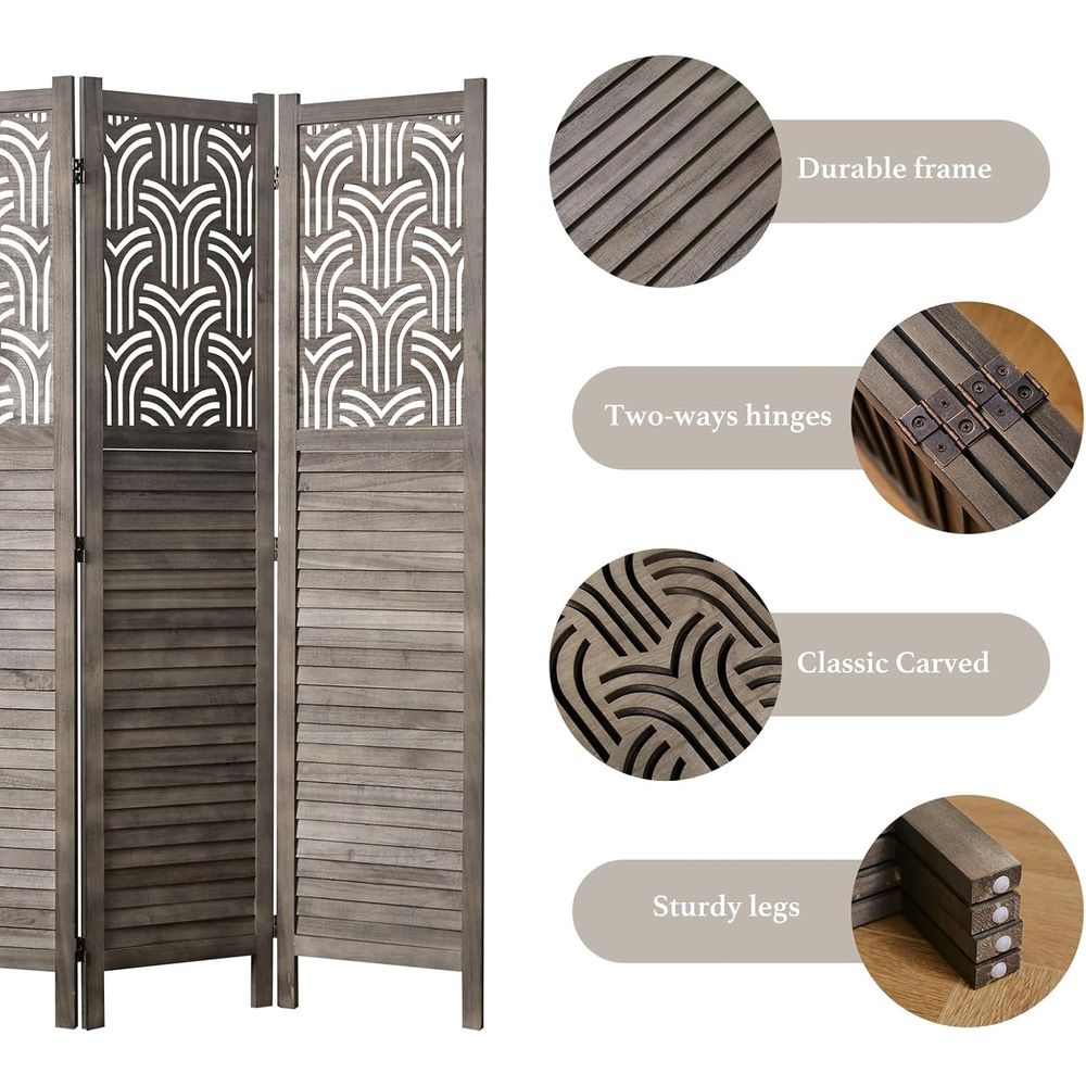 66.9 4-Panel Wooden Carved Roo - Room Divider Screen 评论和价格
