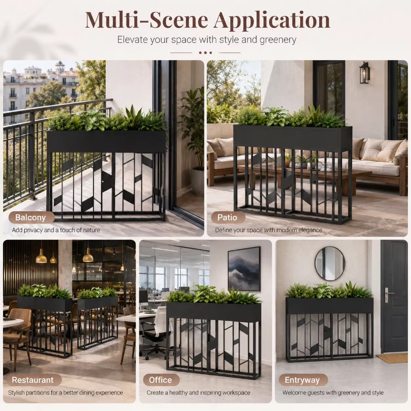 Matte Black Metal Planter Box  - Room Divider Screen 评论和价格