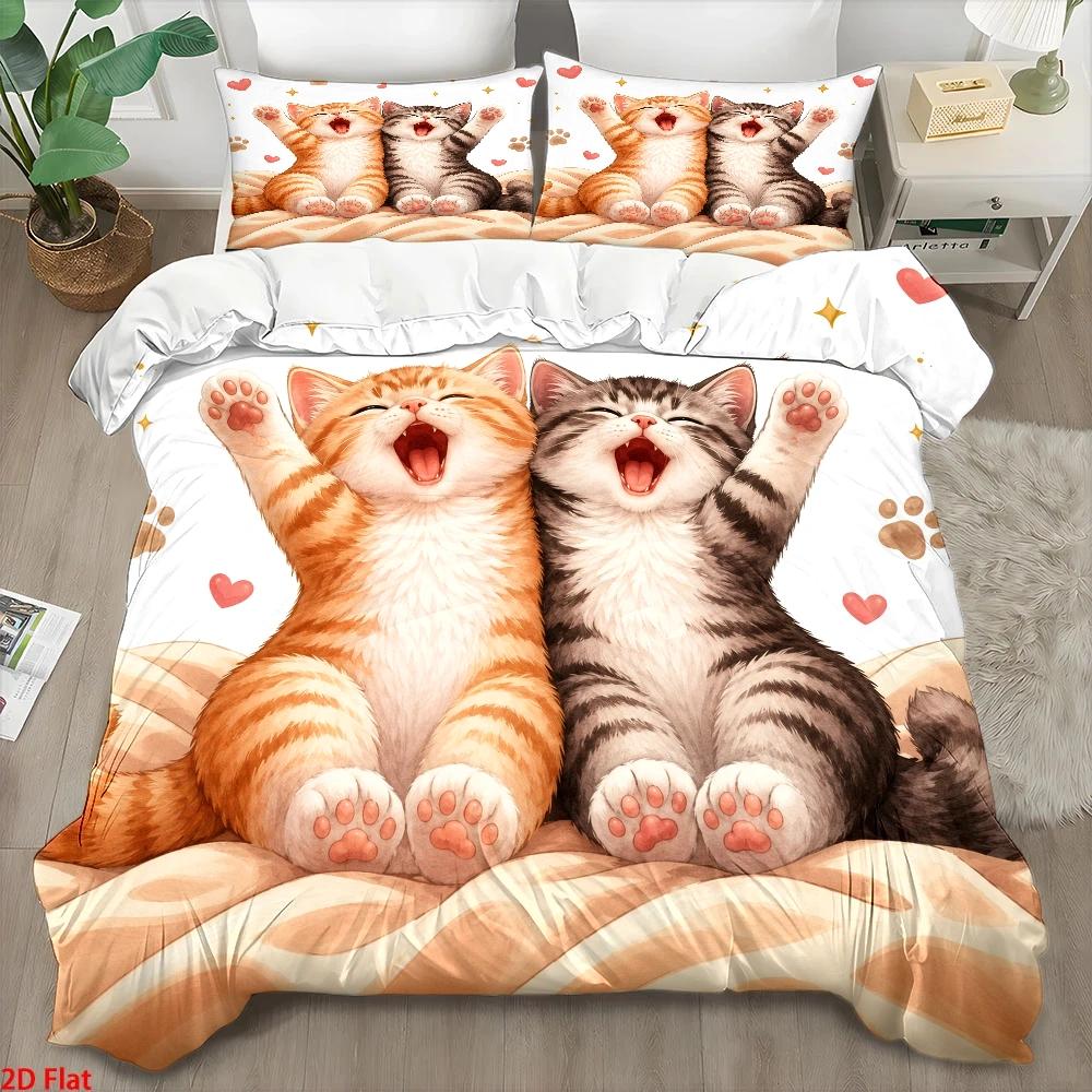 3Pc Cute Cat Print Duvet Cover - Home Decor Minimalist Style 评论和价格