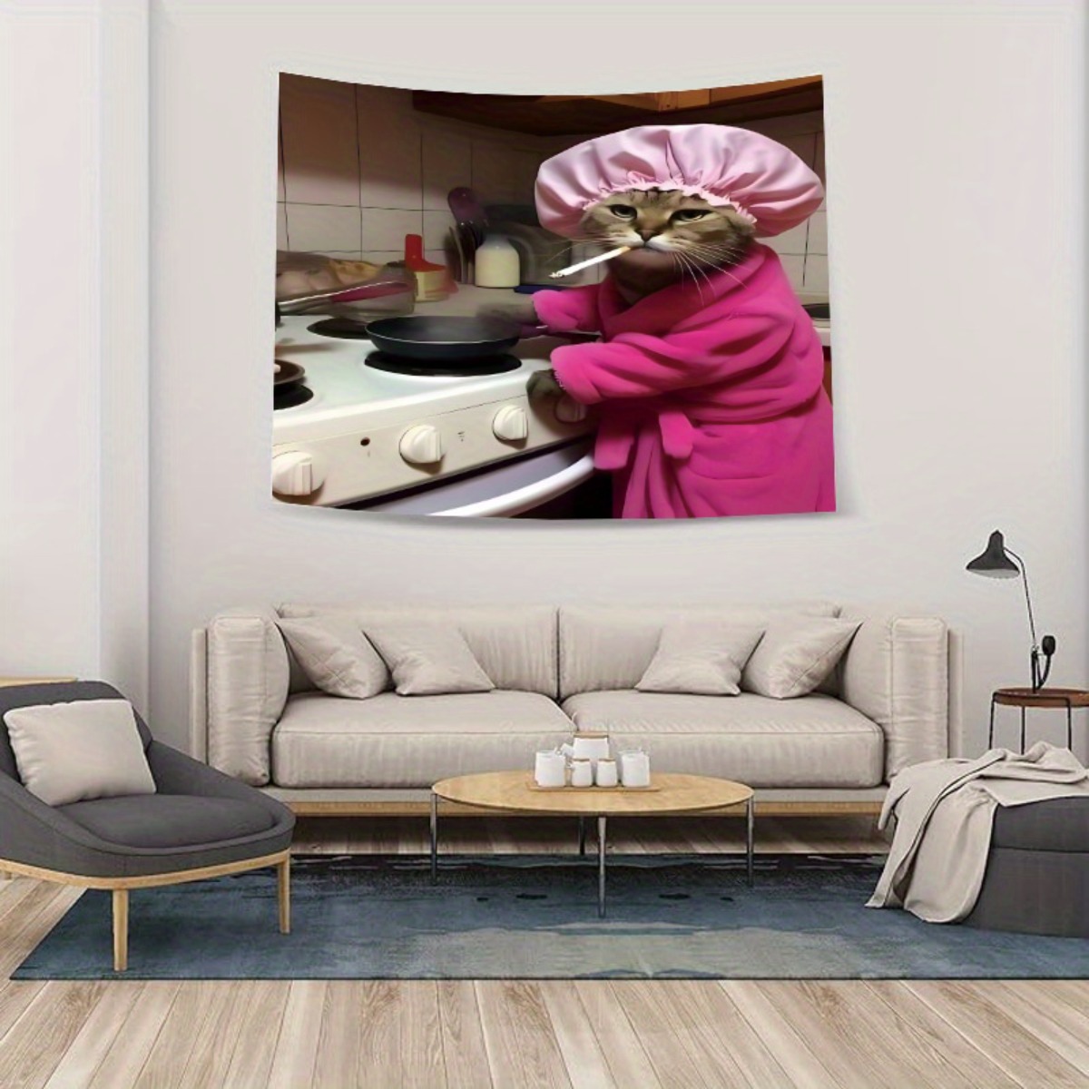 Cat Chef Pink Robe Wall Tapest - Home Decor Minimalist Style 评论和价格