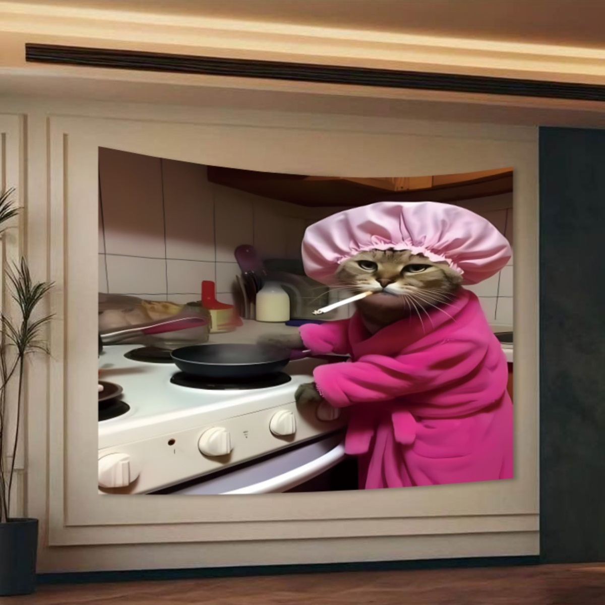 Cat Chef Pink Robe Wall Tapest - Home Decor Minimalist Style 评论和价格