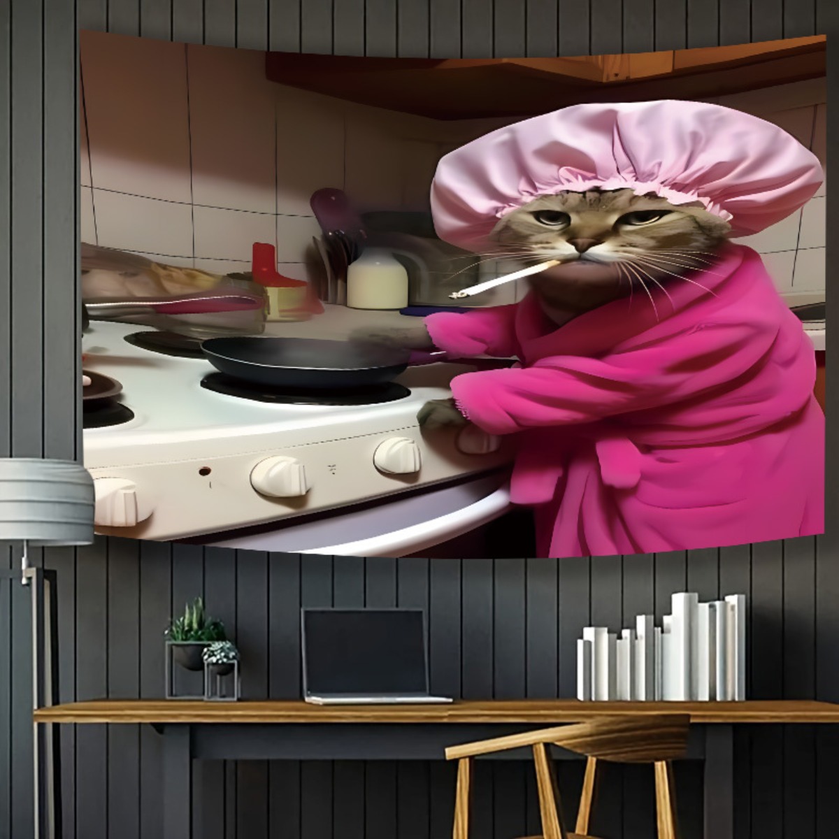 Cat Chef Pink Robe Wall Tapest - Home Decor Minimalist Style 评论和价格