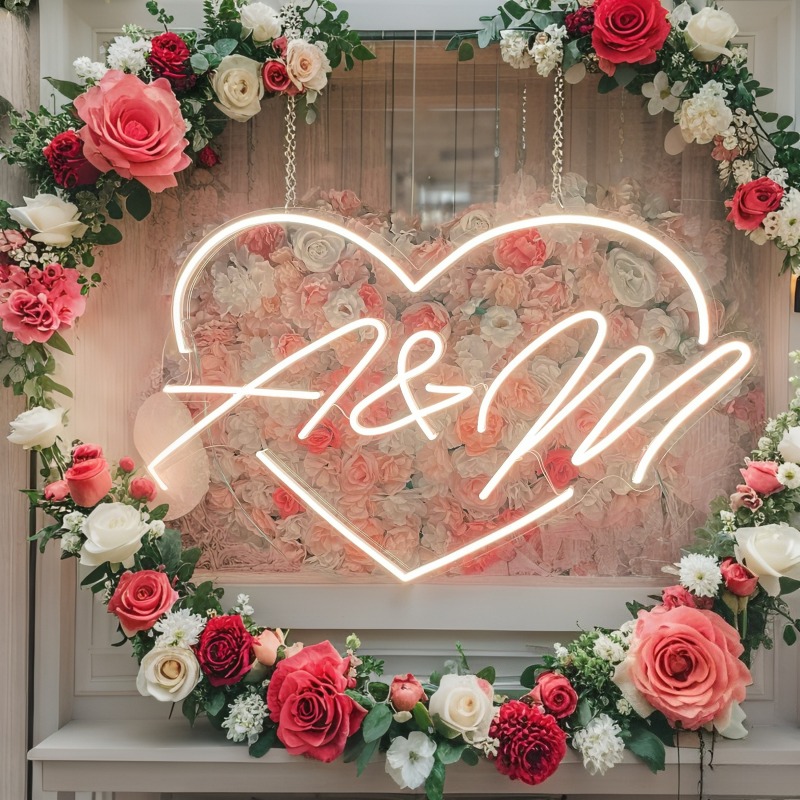 Custom Initials Heart LED Neon - Home Decor Com 评论和价格