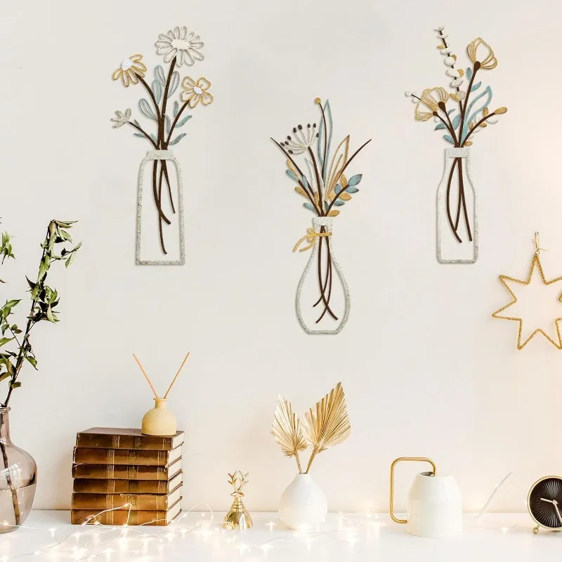 3pcs Metal Flowers Wall Decora - Home Decor Minimalist Style 评论和价格